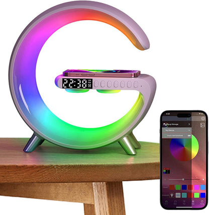 Multi - Use Charger Lamp - Bedside Lamp | 15W Fast Mobile Charger | Multi - Colour Lamp | Digital Alarm | Adjust Brightness using an App | Best Gift