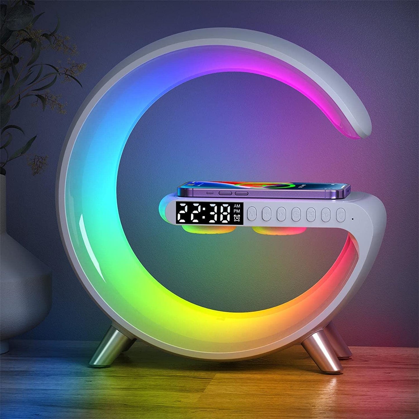 Multi - Use Charger Lamp - Bedside Lamp | 15W Fast Mobile Charger | Multi - Colour Lamp | Digital Alarm | Adjust Brightness using an App | Best Gift